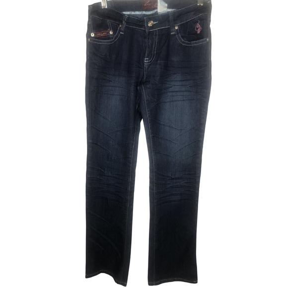 Baby Phat Denim - Baby Phat Jeans Women's Dark Wash Denim Embellished Pockets Straight Leg